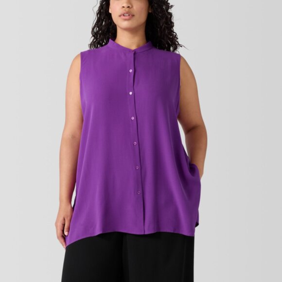 Eileen Fisher Silk Georgette Blouse Plus Purple Sleeveless Lightweight - Picture 1 of 6